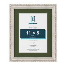 Louis Silver 14 x 11 inch picture frame with a green mount for an 11 x 8 inch photo