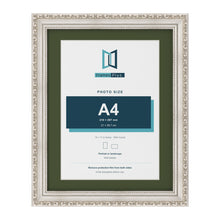 Louis Silver 14 x 11 inch picture frame with a green mount for an A4 photo