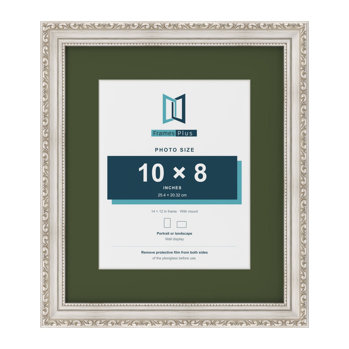 Louis Silver 14 x 12 inch picture frame with a green mount for a 10 x 8 inch photo