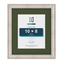 Louis Silver 14 x 12 inch picture frame with a green mount for a 10 x 8 inch photo