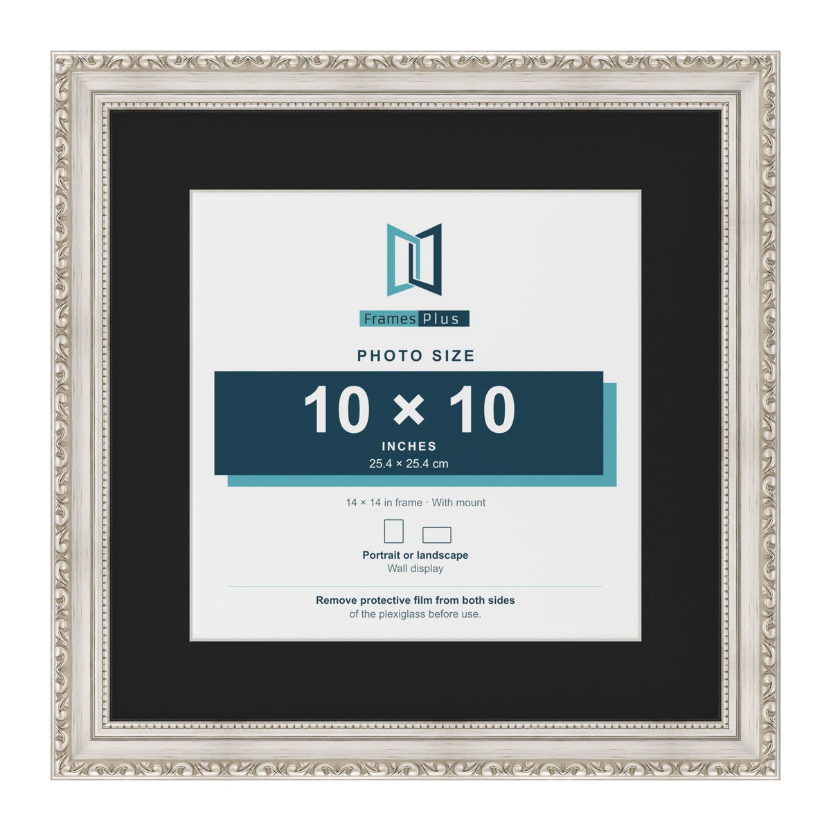 Louis Silver 14 x 14 inch picture frame with a black mount for a 10 x 10 inch photo
