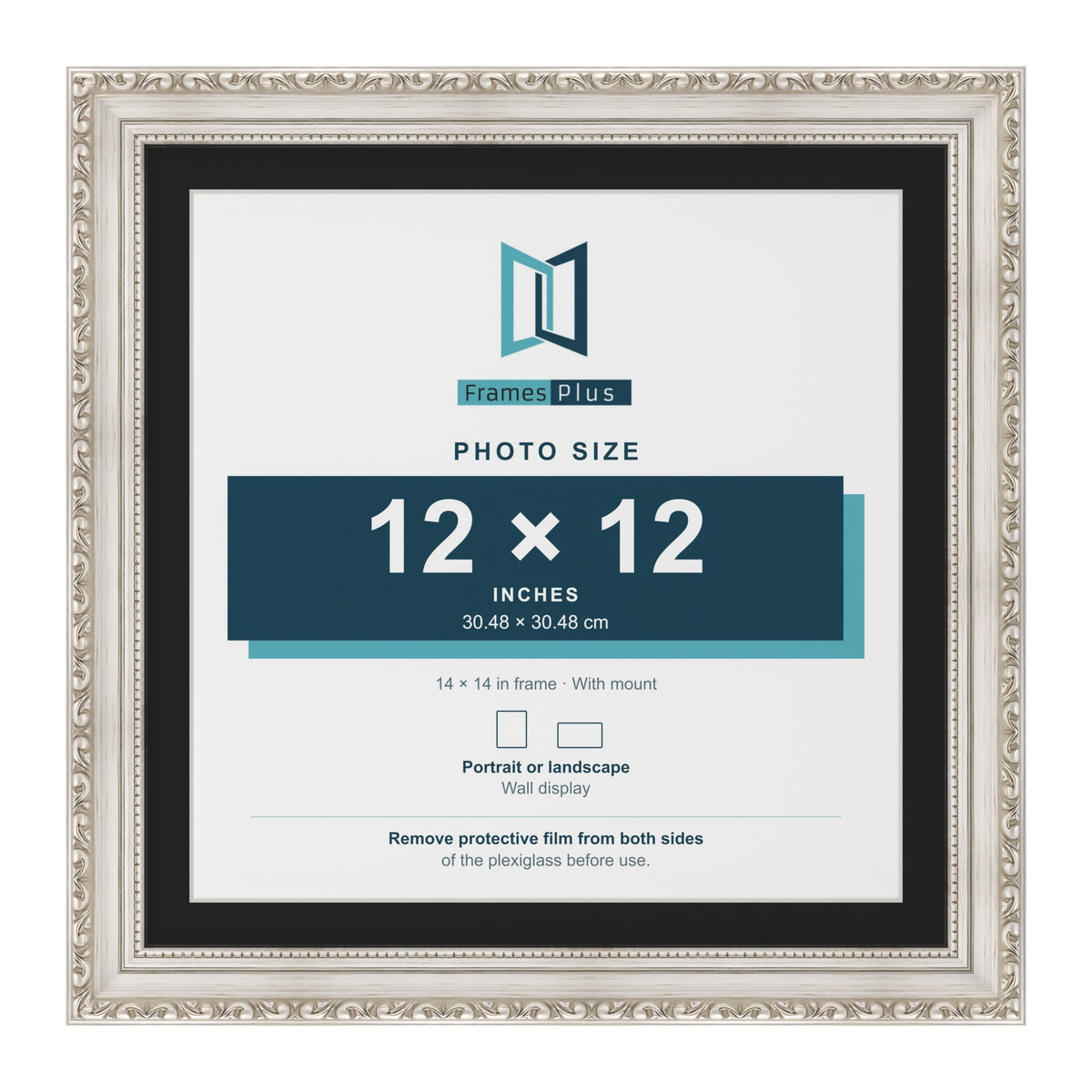 Louis Silver 14 x 14 inch picture frame with a black mount for a 12 x 12 inch photo