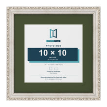 Louis Silver 14 x 14 inch picture frame with a green mount for a 10 x 10 inch photo