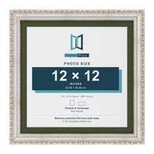 Louis Silver 14 x 14 inch picture frame with a green mount for a 12 x 12 inch photo