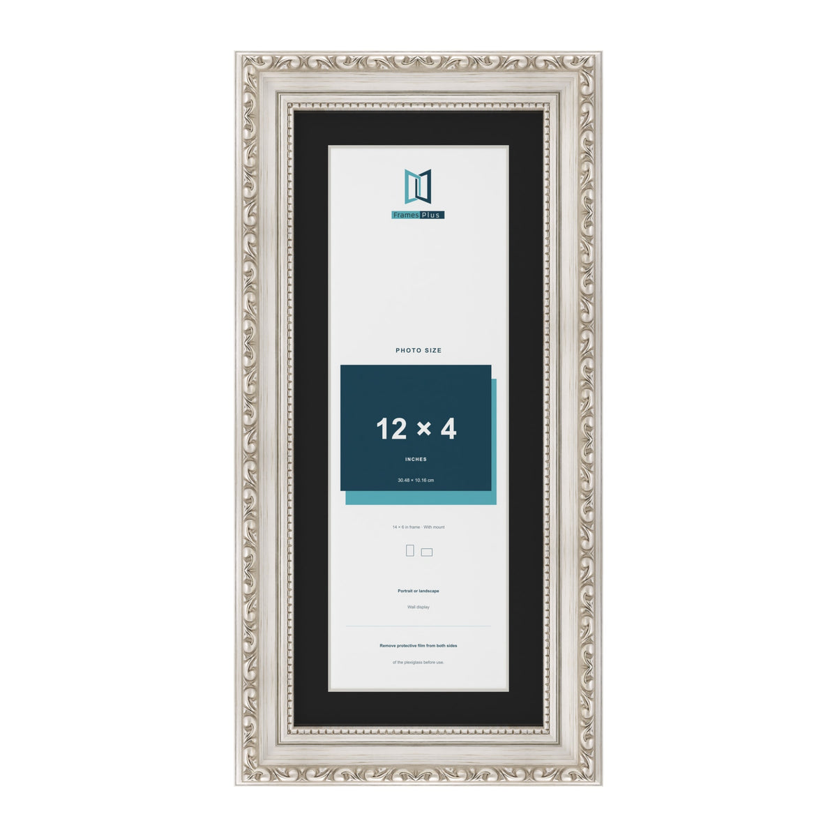 Louis Silver 14 x 6 inch picture frame with a black mount for a 12 x 4 inch photo