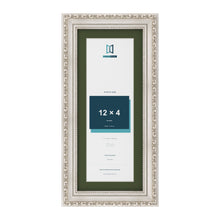 Louis Silver 14 x 6 inch picture frame with a green mount for a 12 x 4 inch photo
