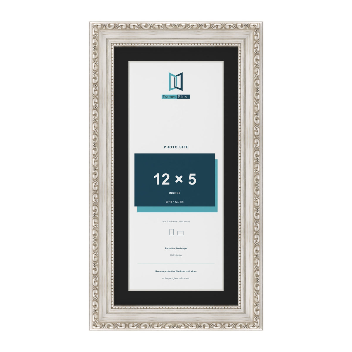 Louis Silver 14 x 7 inch picture frame with a black mount for a 12 x 5 inch photo