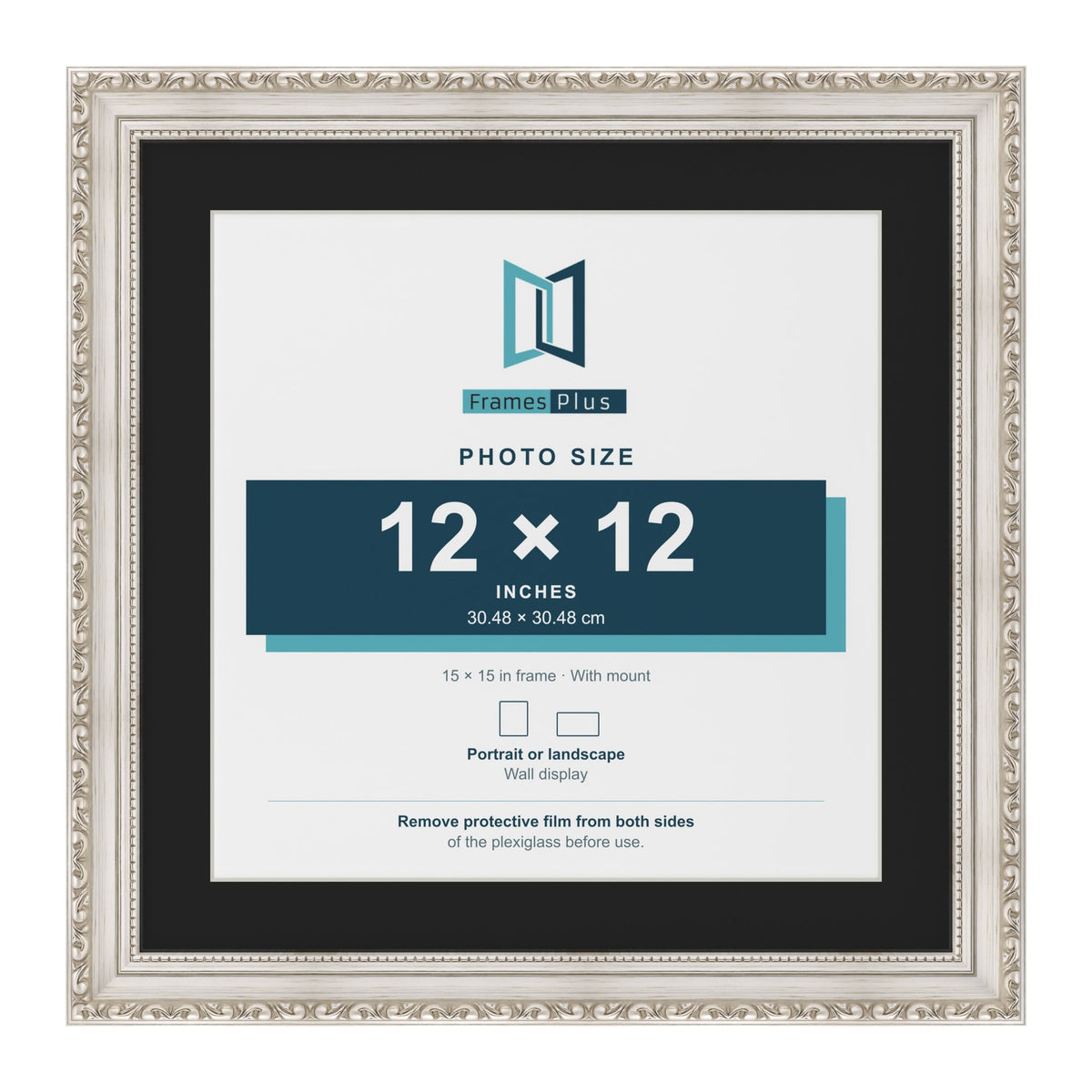 Louis Silver 15 x 15 inch picture frame with a black mount for a 12 x 12 inch photo