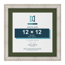 Louis Silver 15 x 15 inch picture frame with a green mount for a 12 x 12 inch photo