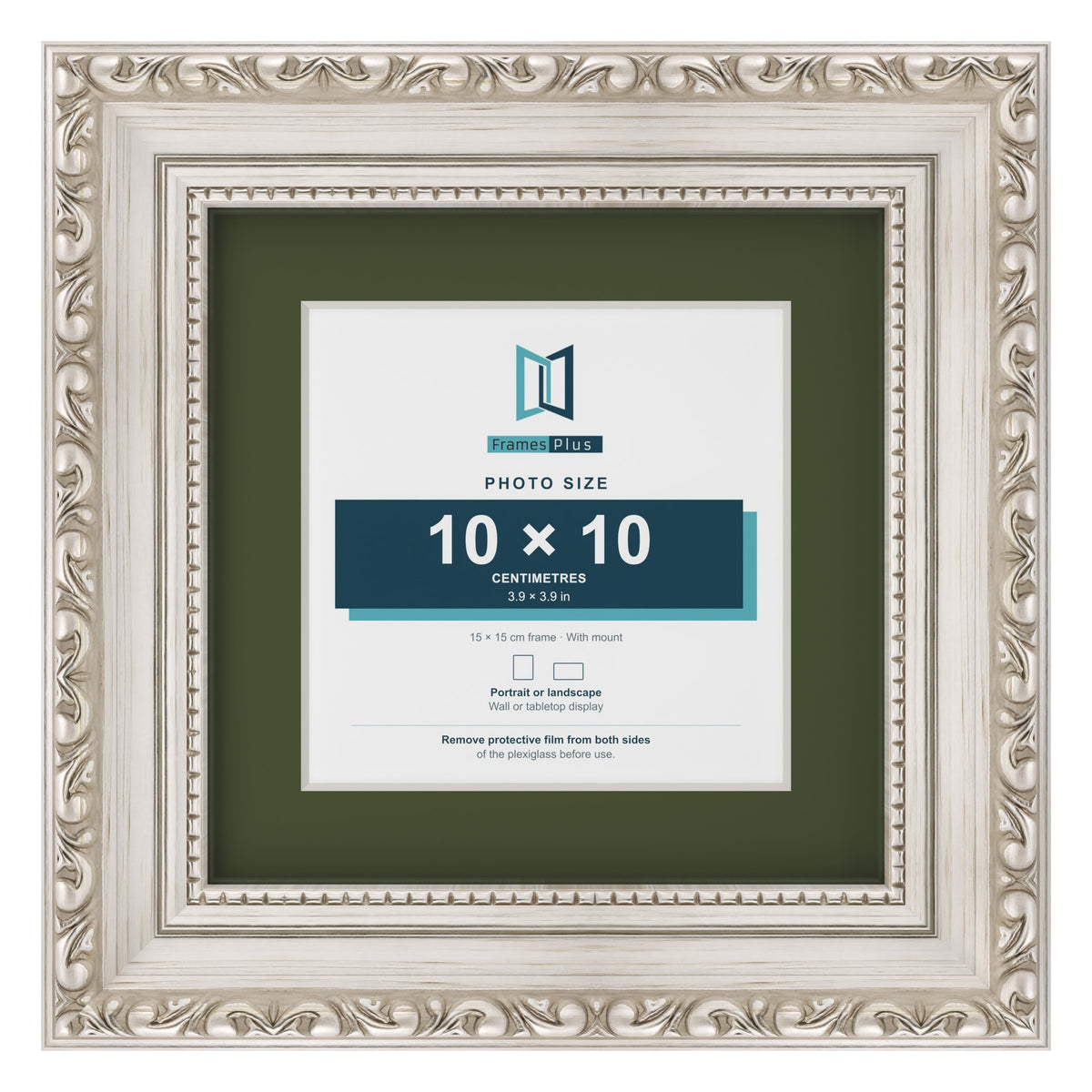 Louis Silver 15 x 15 cm picture frame with a green mount for a 10 x 10 cm photo
