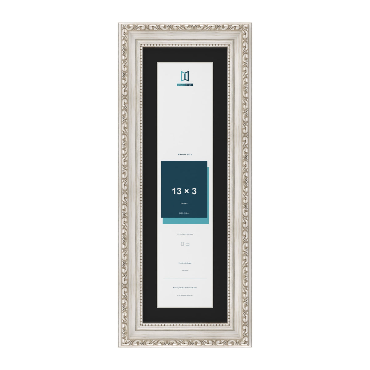 Louis Silver 15 x 5 inch picture frame with a black mount for a 13 x 3 inch photo