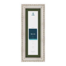 Louis Silver 15 x 5 inch picture frame with a green mount for a 13 x 3 inch photo