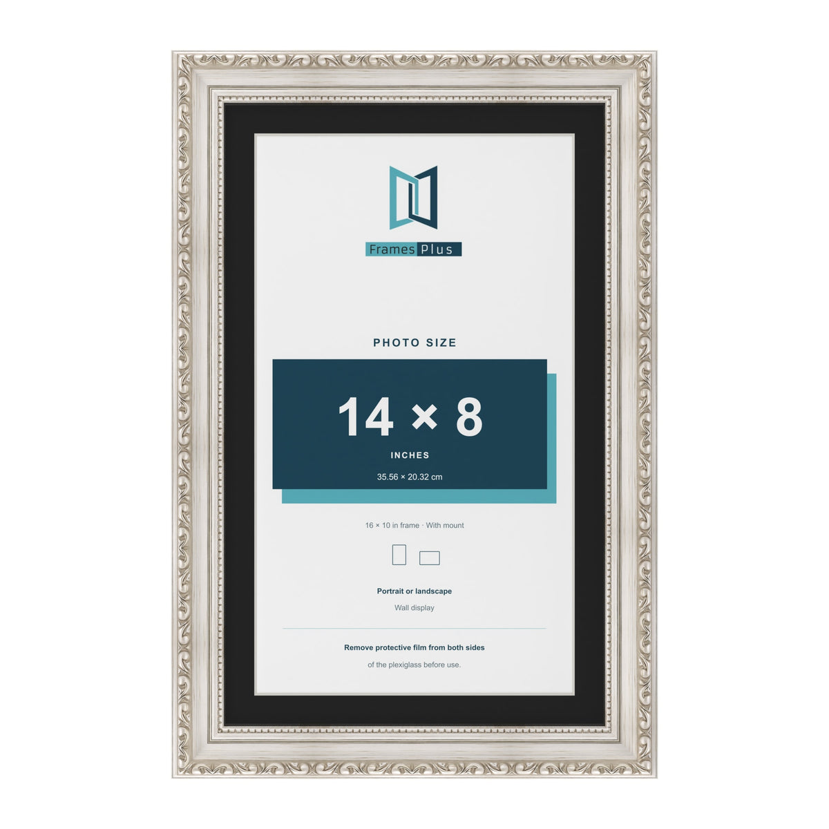 Louis Silver 16 x 10 inch picture frame with a black mount for a 14 x 8 inch photo