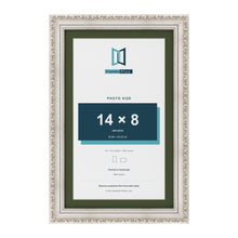 Louis Silver 16 x 10 inch picture frame with a green mount for a 14 x 8 inch photo