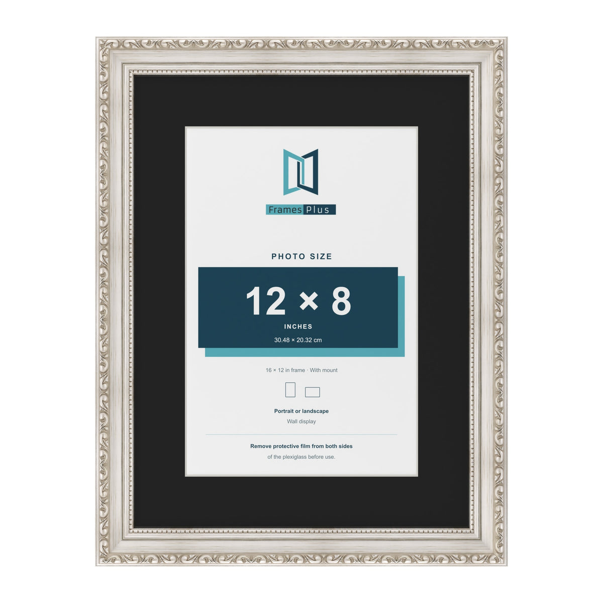 Louis Silver 16 x 12 inch picture frame with a black mount for a 12 x 8 inch photo