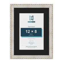 Louis Silver 16 x 12 inch picture frame with a black mount for a 12 x 8 inch photo