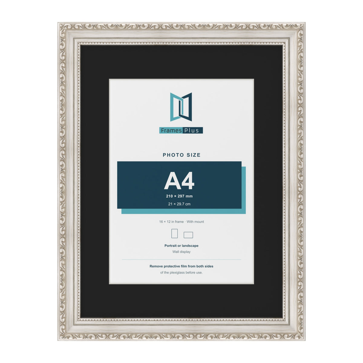 Louis Silver 16 x 12 inch picture frame with a black mount for an A4 photo
