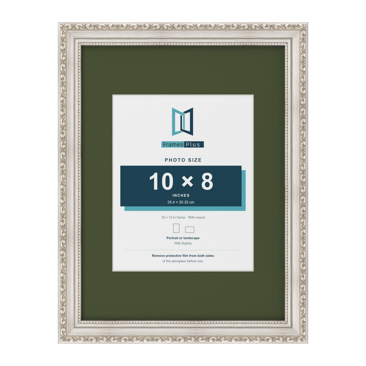 Louis Silver 16 x 12 inch picture frame with a green mount for a 10 x 8 inch photo
