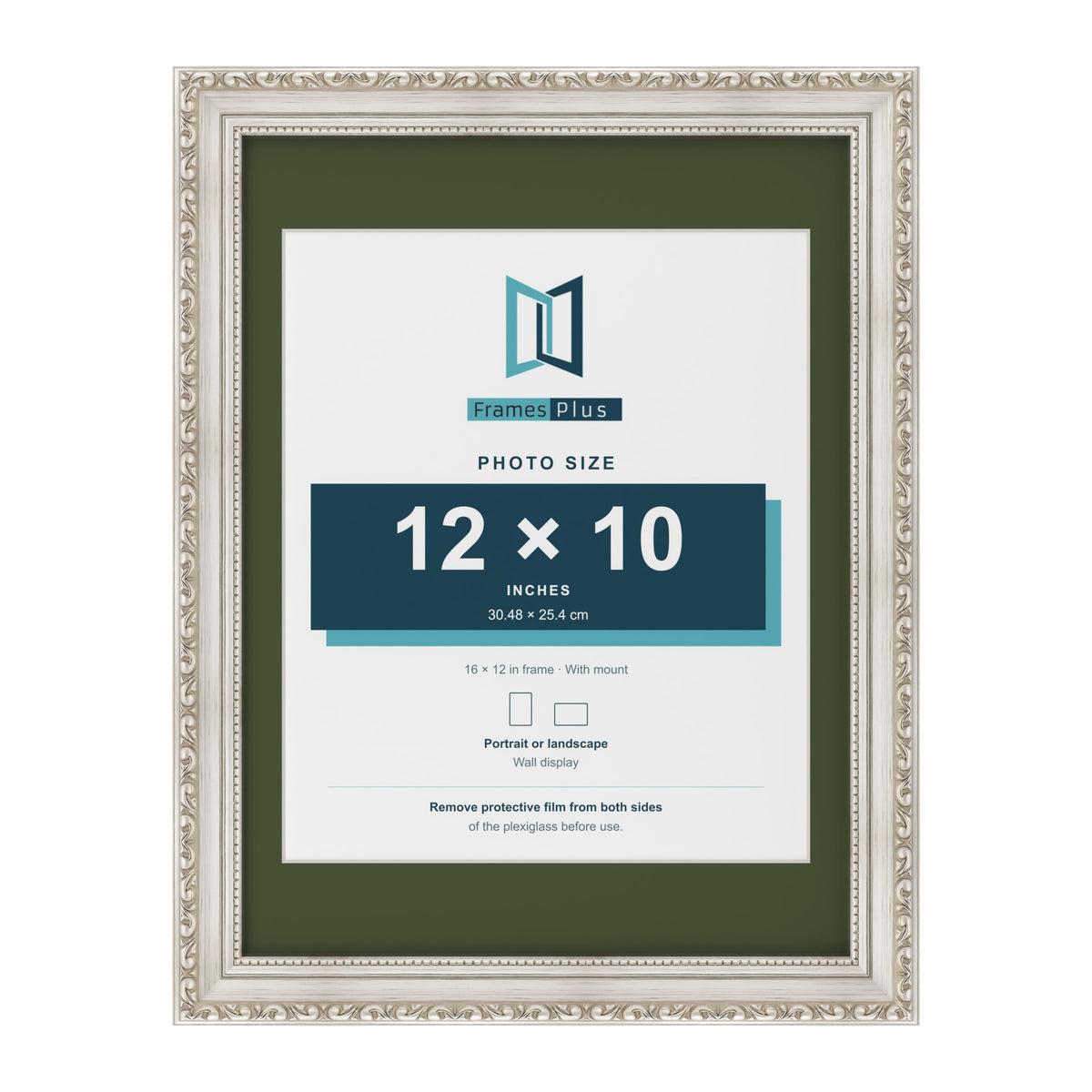 Louis Silver 16 x 12 inch picture frame with a green mount for a 12 x 10 inch photo