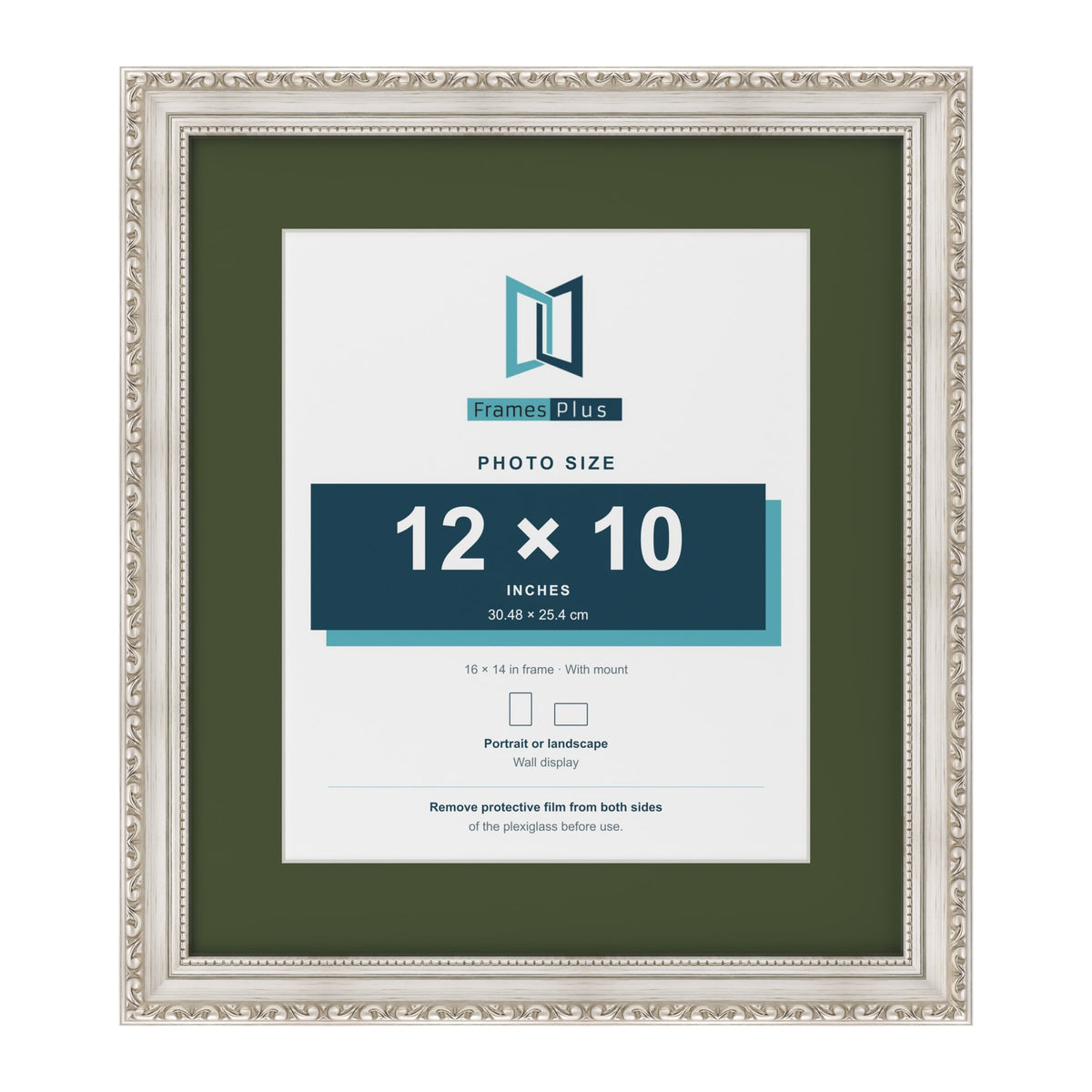 Louis Silver 16 x 14 inch picture frame with a green mount for a 12 x 10 inch photo