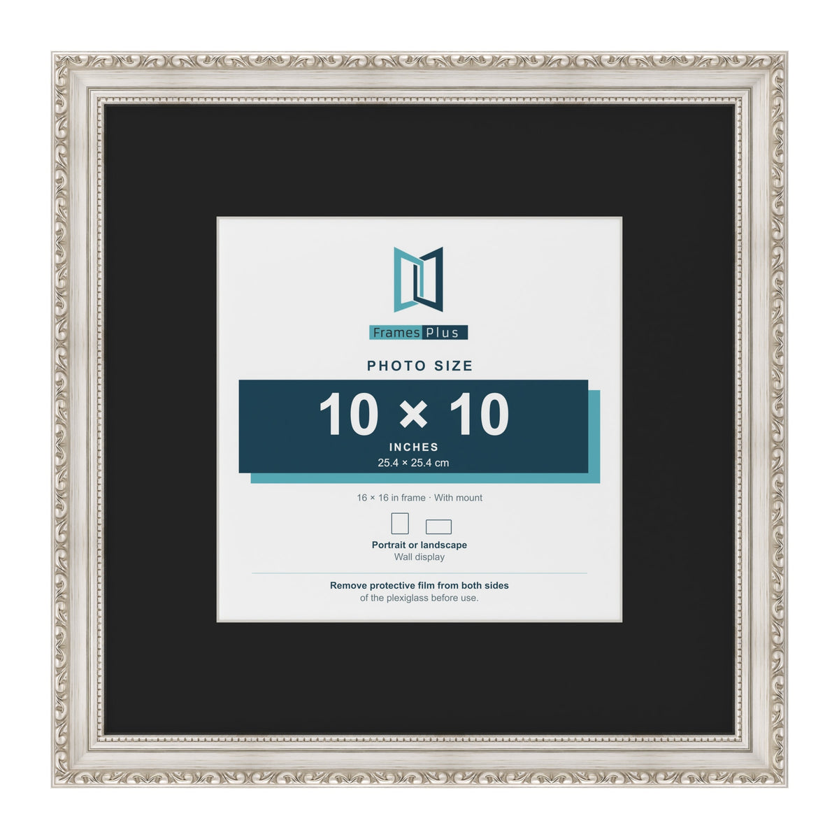 Louis Silver 16 x 16 inch picture frame with a black mount for a 10 x 10 inch photo