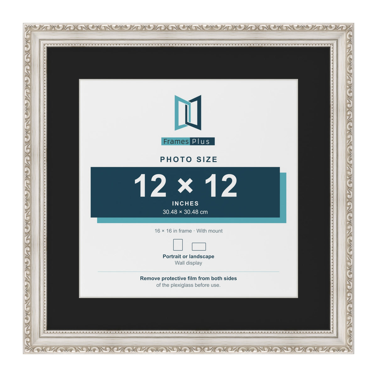 Louis Silver 16 x 16 inch picture frame with a black mount for a 12 x 12 inch photo