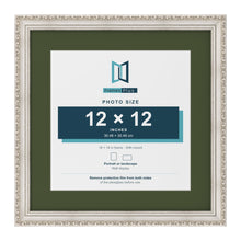 Louis Silver 16 x 16 inch picture frame with a green mount for a 12 x 12 inch photo