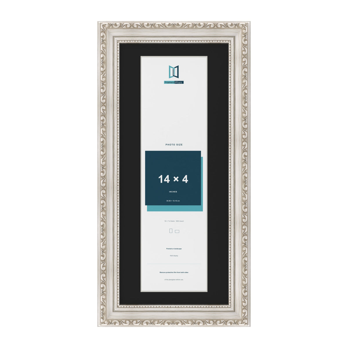 Louis Silver 16 x 7 inch picture frame with a black mount for a 14 x 4 inch photo