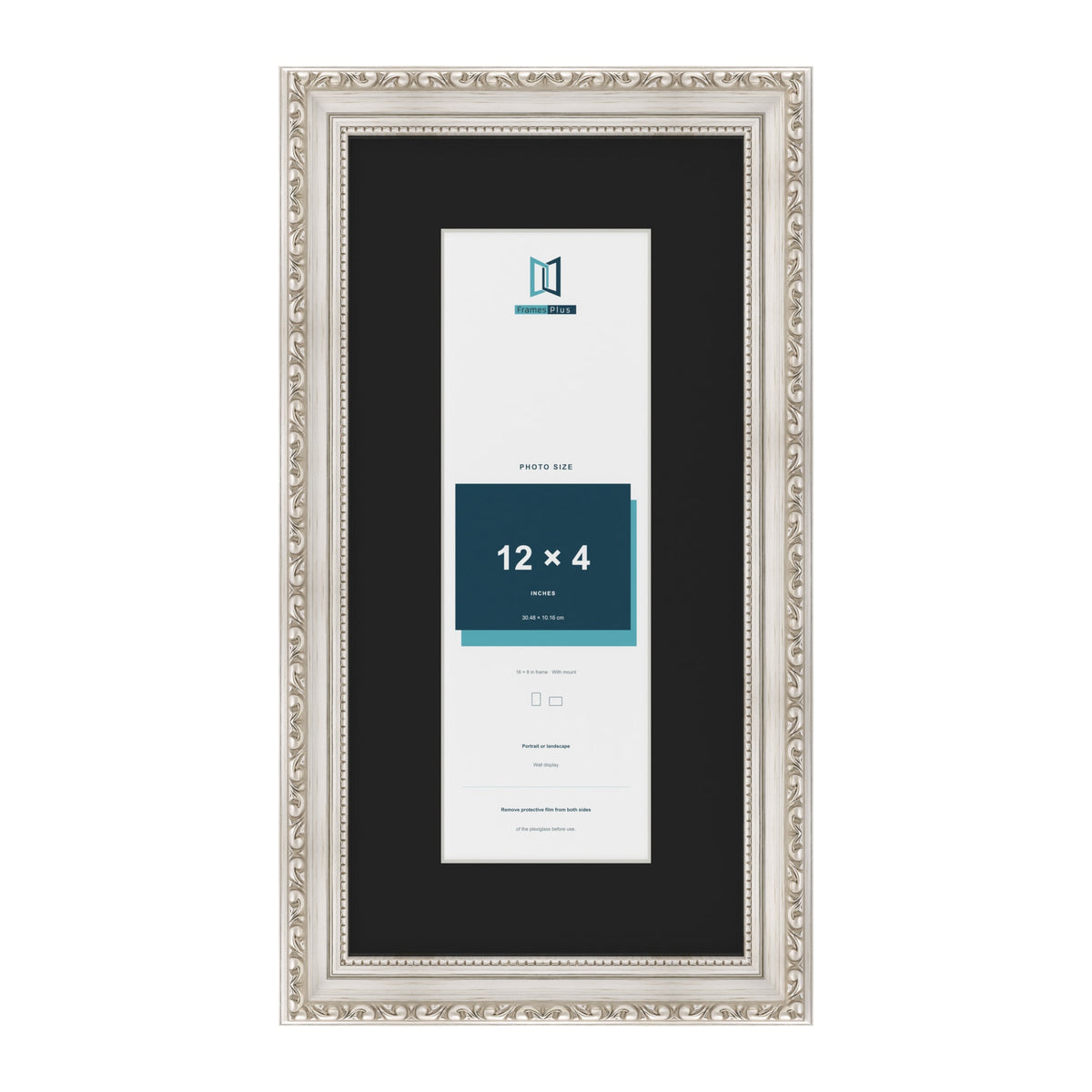 Louis Silver 16 x 8 inch picture frame with a black mount for a 12 x 4 inch photo