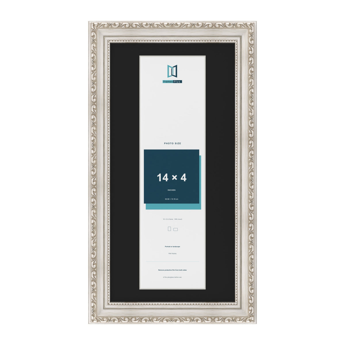 Louis Silver 16 x 8 inch picture frame with a black mount for a 14 x 4 inch photo