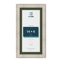 Louis Silver 16 x 8 inch picture frame with a green mount for a 14 x 6 inch photo