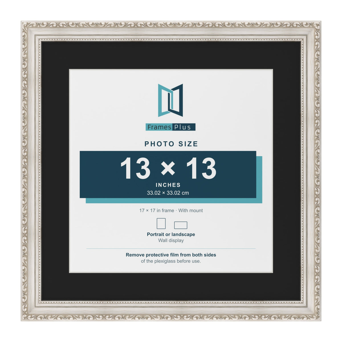 Louis Silver 17 x 17 inch picture frame with a black mount for a 13 x 13 inch photo