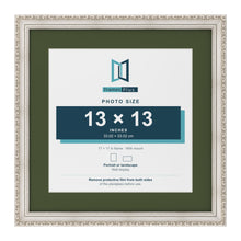 Louis Silver 17 x 17 inch picture frame with a green mount for a 13 x 13 inch photo