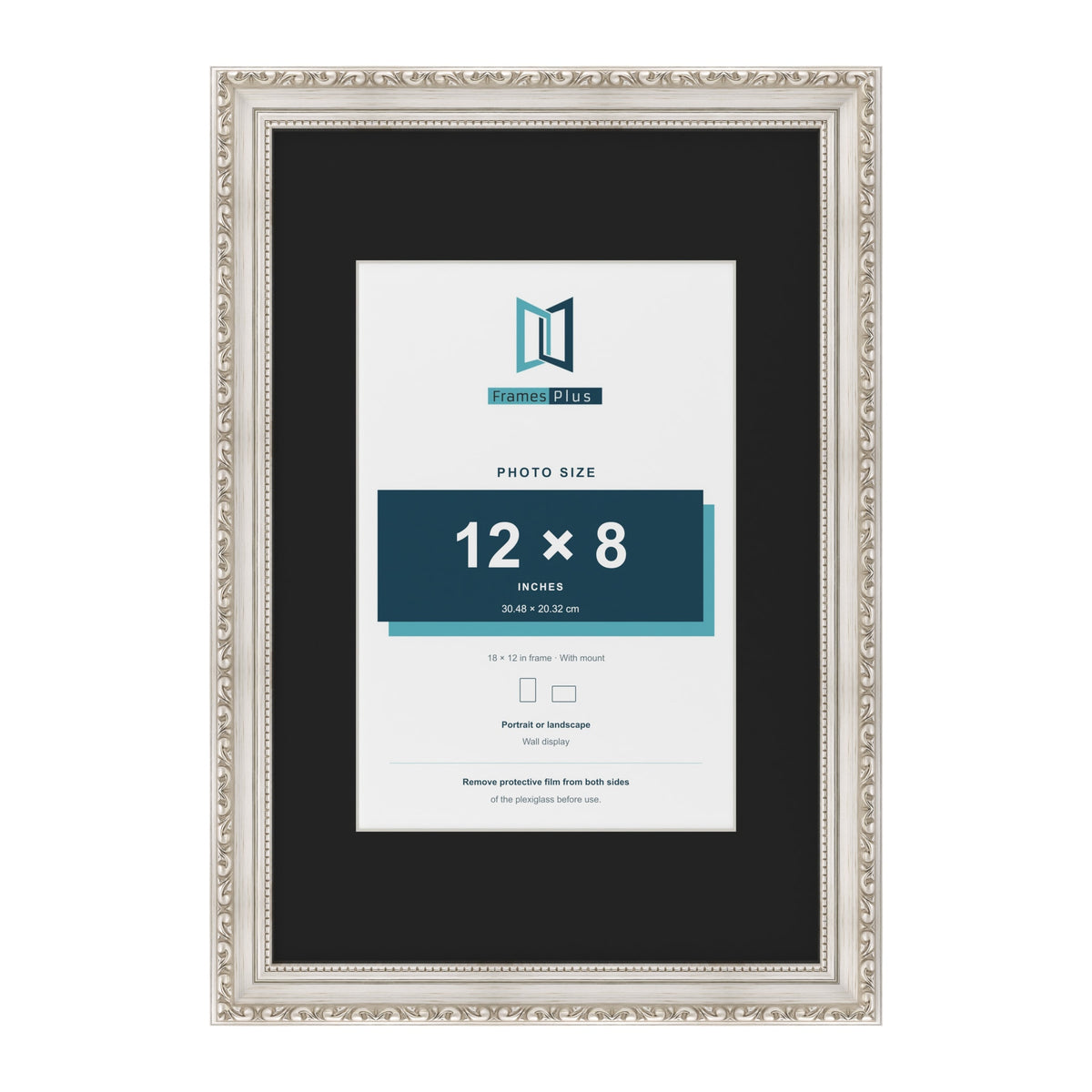 Louis Silver 18 x 12 inch picture frame with a black mount for a 12 x 8 inch photo