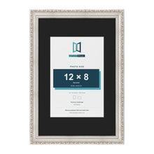Louis Silver 18 x 12 inch picture frame with a black mount for a 12 x 8 inch photo