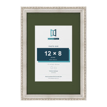 Louis Silver 18 x 12 inch picture frame with a green mount for a 12 x 8 inch photo