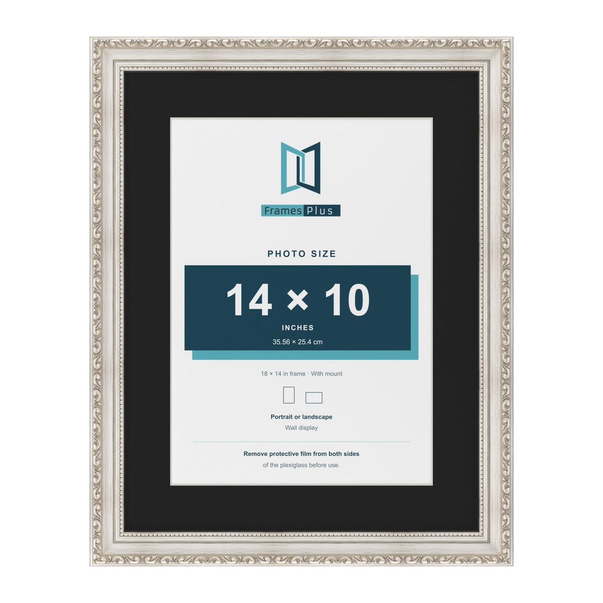 Louis Silver 18 x 14 inch picture frame with a black mount for a 14 x 10 inch photo