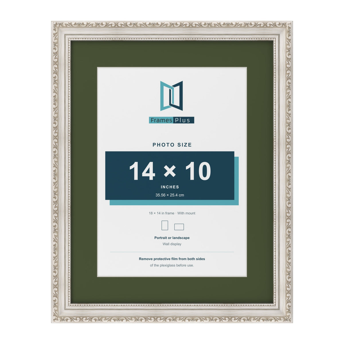 Louis Silver 18 x 14 inch picture frame with a green mount for a 14 x 10 inch photo