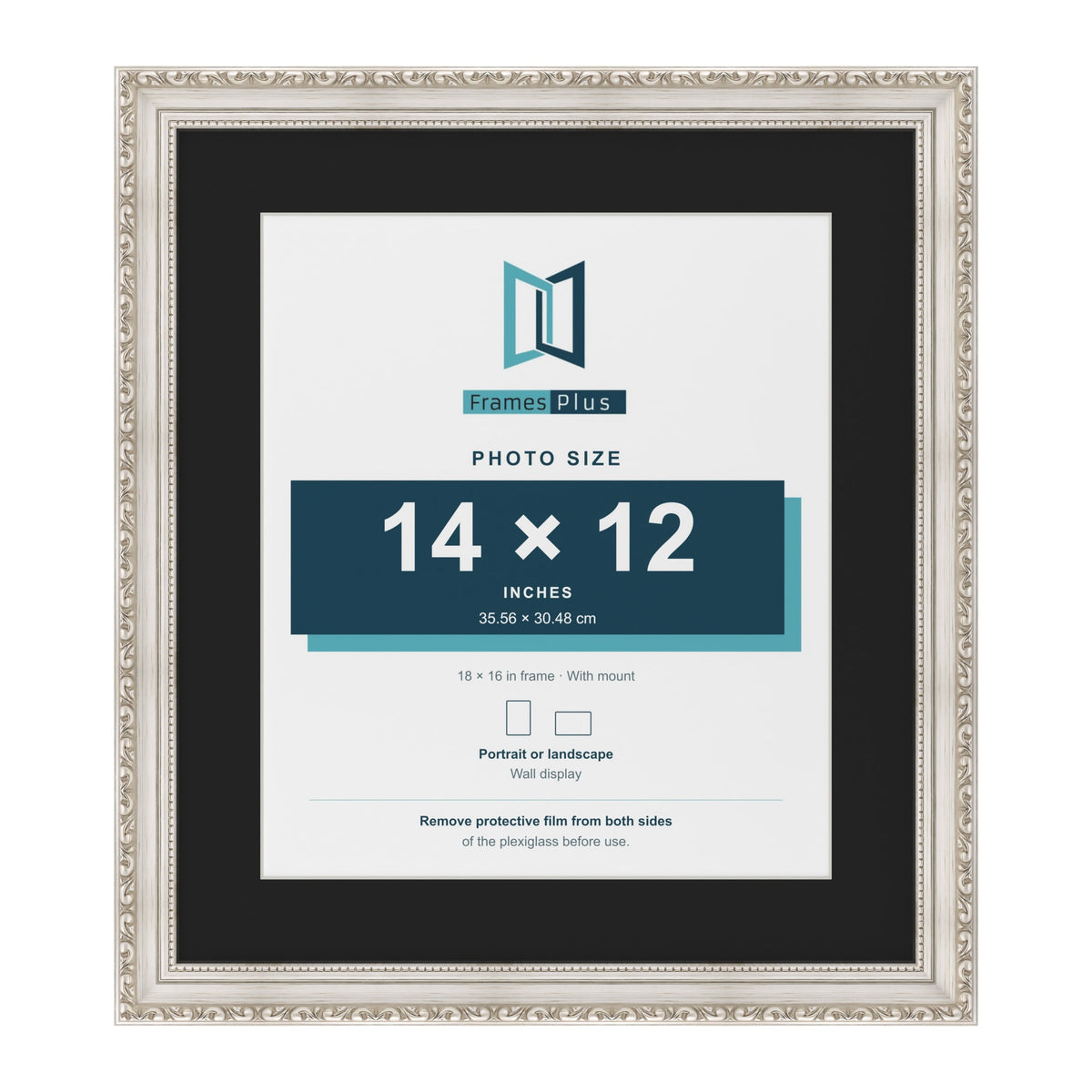 Louis Silver 18 x 16 inch picture frame with a black mount for a 14 x 12 inch photo