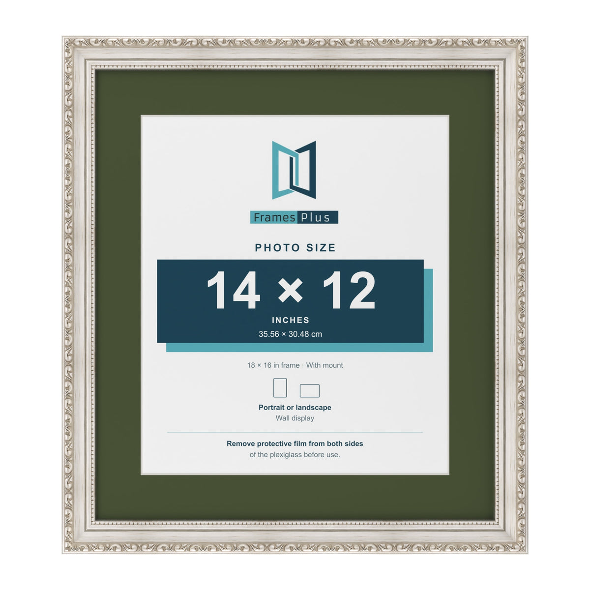 Louis Silver 18 x 16 inch picture frame with a green mount for a 14 x 12 inch photo