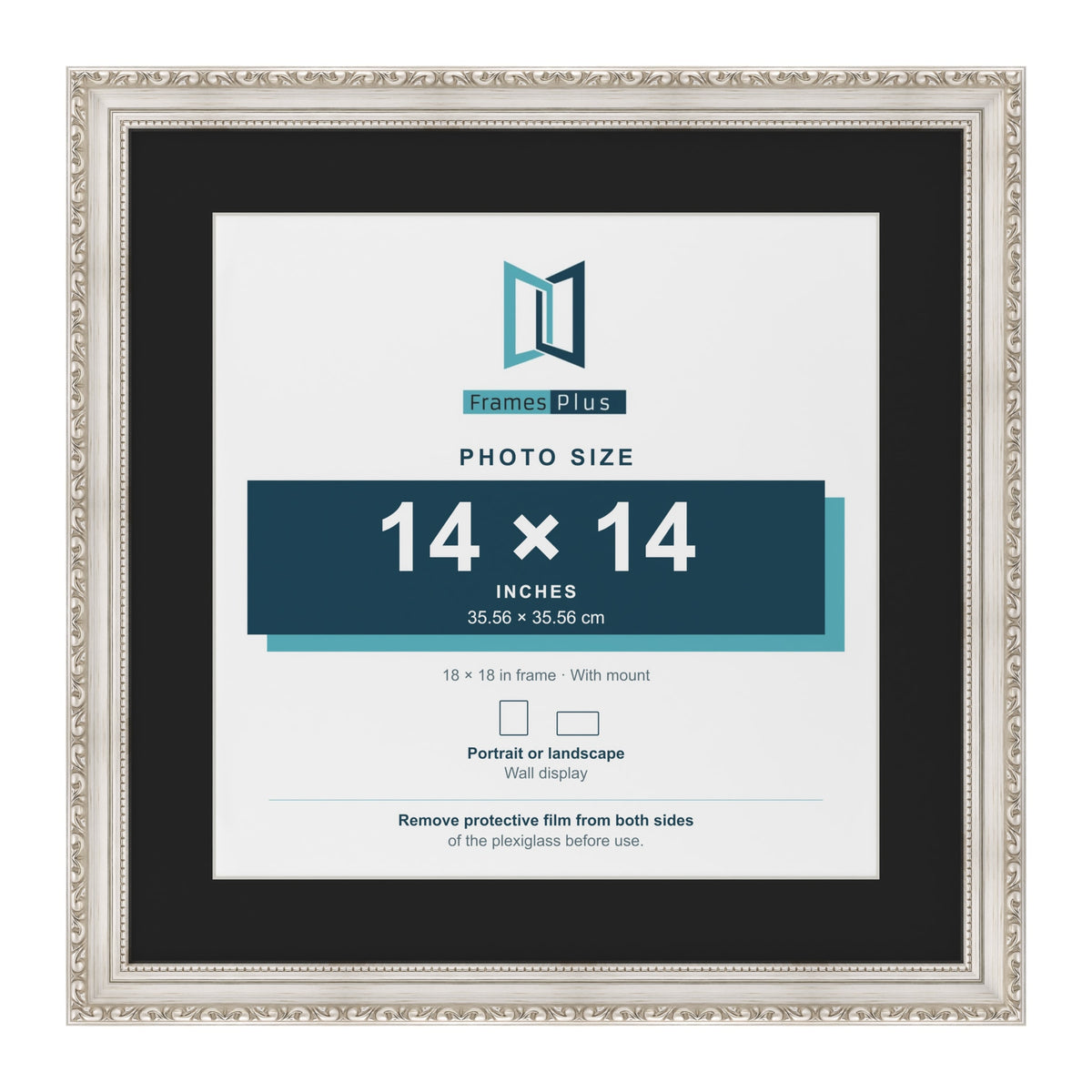 Louis Silver 18 x 18 inch picture frame with a black mount for a 14 x 14 inch photo
