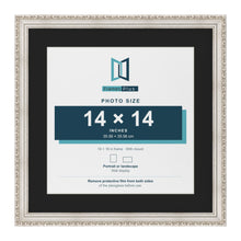 Louis Silver 18 x 18 inch picture frame with a black mount for a 14 x 14 inch photo