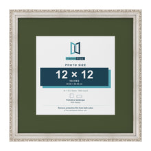 Louis Silver 18 x 18 inch picture frame with a green mount for a 12 x 12 inch photo