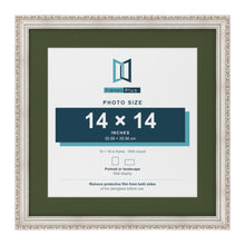 Louis Silver 18 x 18 inch picture frame with a green mount for a 14 x 14 inch photo