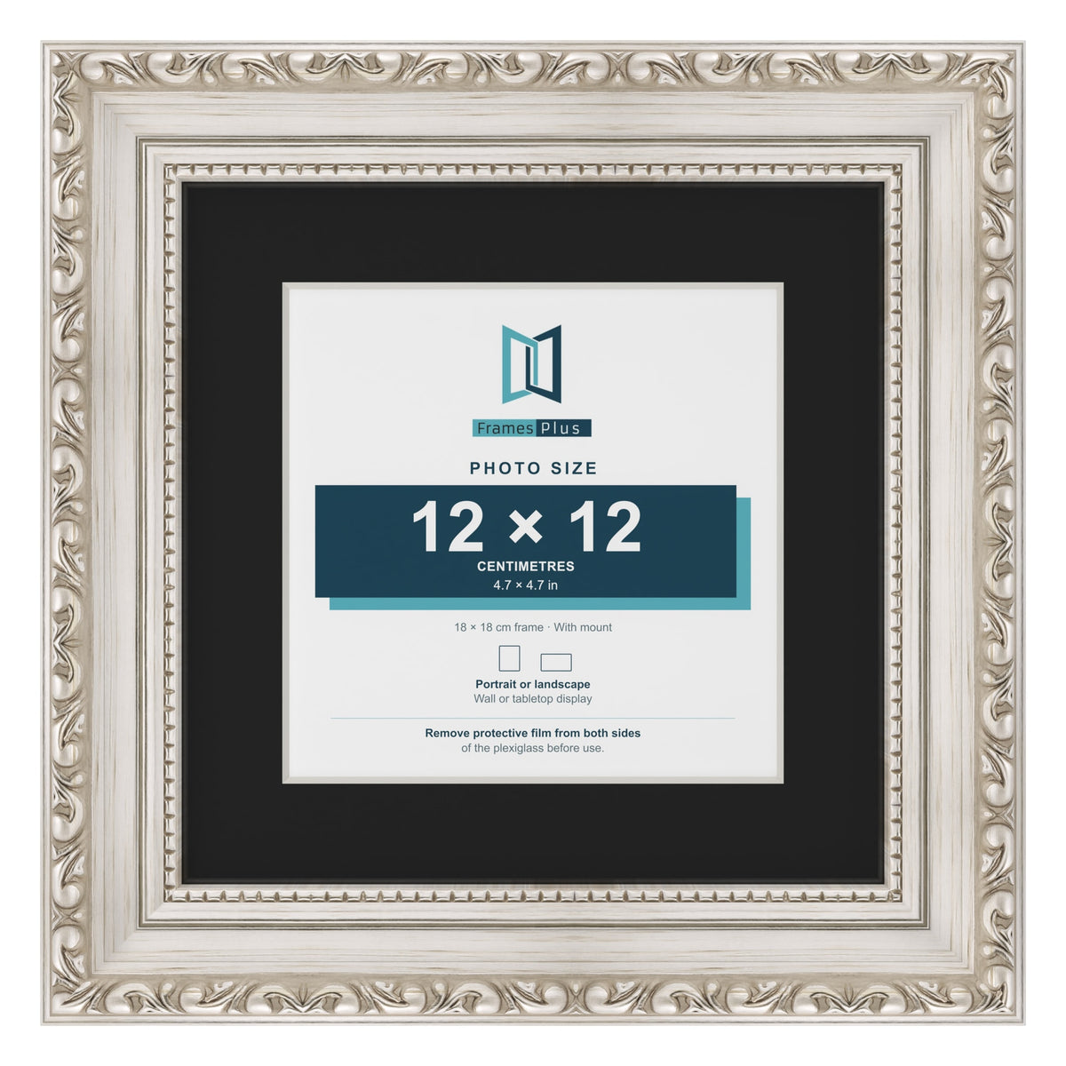 Louis Silver 18 x 18 cm picture frame with a black mount for a 12 x 12 cm photo