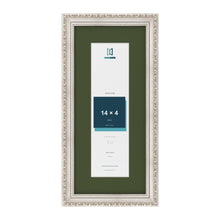 Louis Silver 18 x 8 inch picture frame with a green mount for a 14 x 4 inch photo