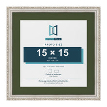Louis Silver 19 x 19 inch picture frame with a green mount for a 15 x 15 inch photo