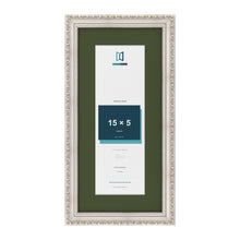 Louis Silver 19 x 9 inch picture frame with a green mount for a 15 x 5 inch photo