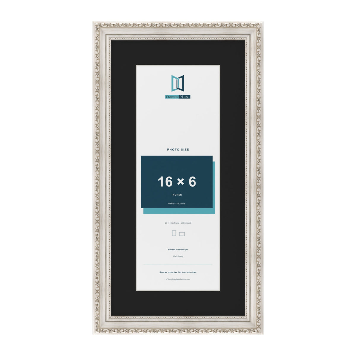 Louis Silver 20 x 10 inch picture frame with a black mount for a 16 x 6 inch photo