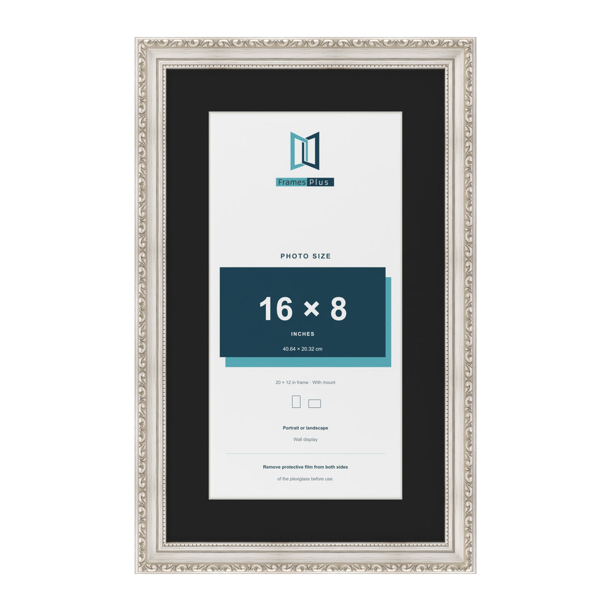 Louis Silver 20 x 12 inch picture frame with a black mount for a 16 x 8 inch photo